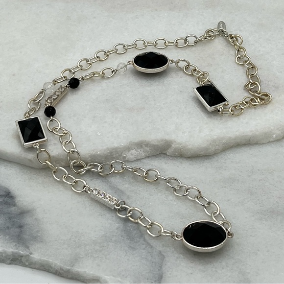 ✔️Opera Length (Long) Black, Silver & Crystal Necklace - Picture 4 of 5